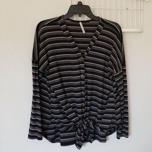 Waffle knit button and tie front top.